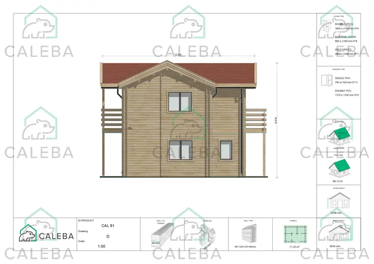 Casa prefabbricata in legno due piani GILDA, lato D