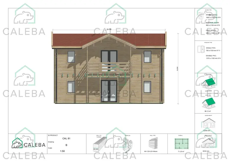 Casa prefabbricata in legno due piani GILDA, lato B