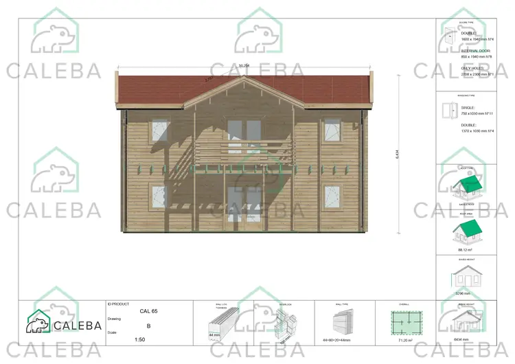 Casa coibentata in legno GILDA 98 m², lato B