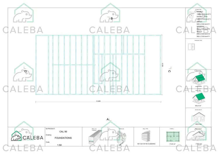 Casa di legno prefabbricata con cladding PENELOPE, piano fondazione