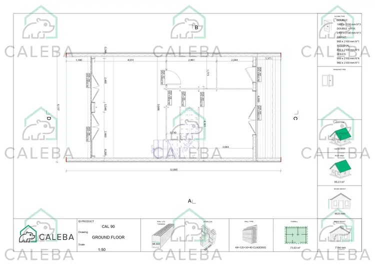 Casa di legno prefabbricata con cladding PENELOPE, planimetria primo piano