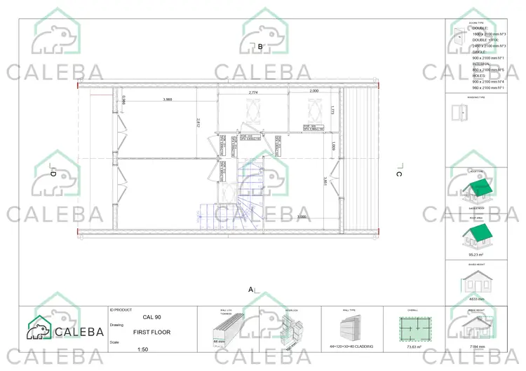Casa di legno prefabbricata con cladding PENELOPE, planimetria secondo piano
