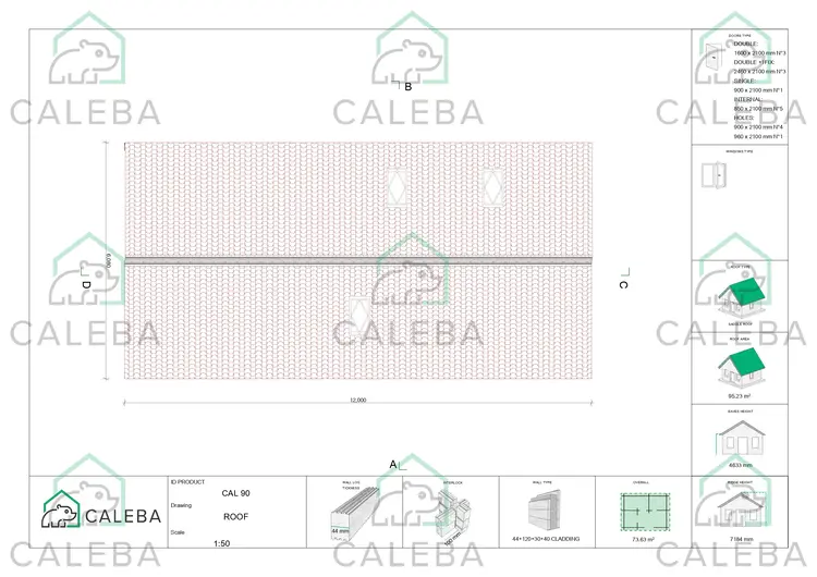 Casa di legno prefabbricata con cladding PENELOPE, pianta copertura