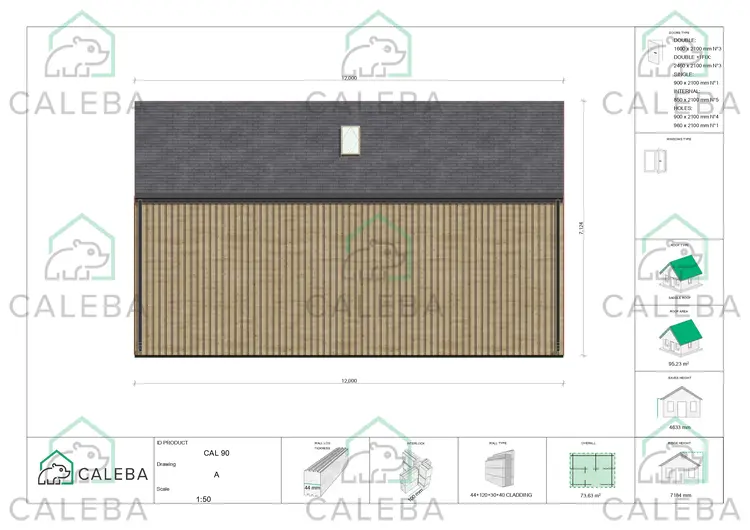 Casa di legno prefabbricata con cladding PENELOPE, lato B