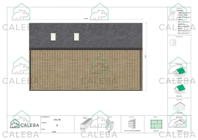 Casa di legno prefabbricata con cladding PENELOPE, lato C