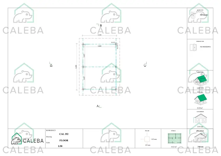 Tettoia di legno 14 m², planimetria