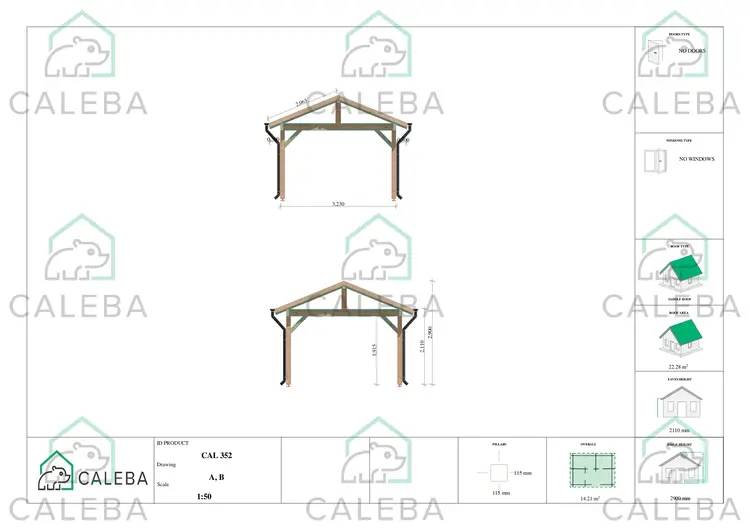Tettoia di legno 14 m², lati A/B