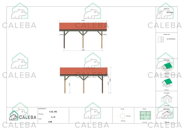 Tettoia di legno 14 m², lati C/D