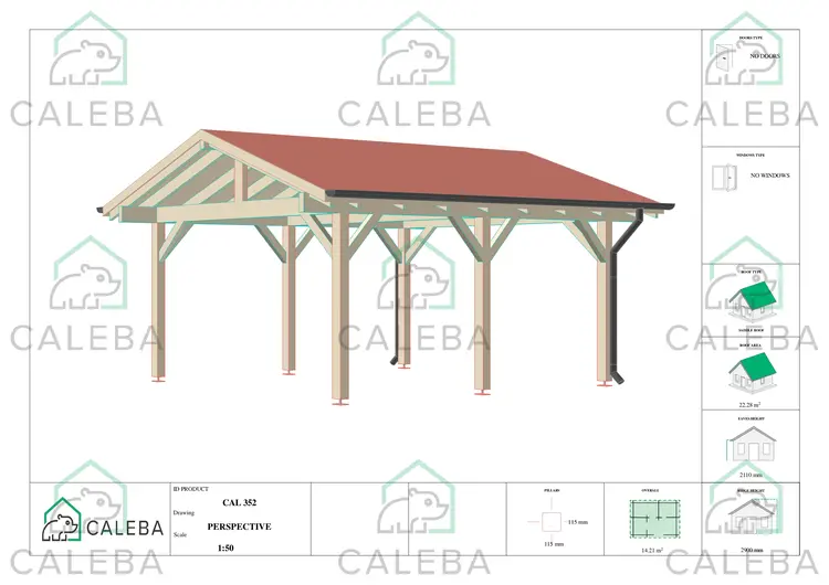 Tettoia di legno 14 m², lati A/C