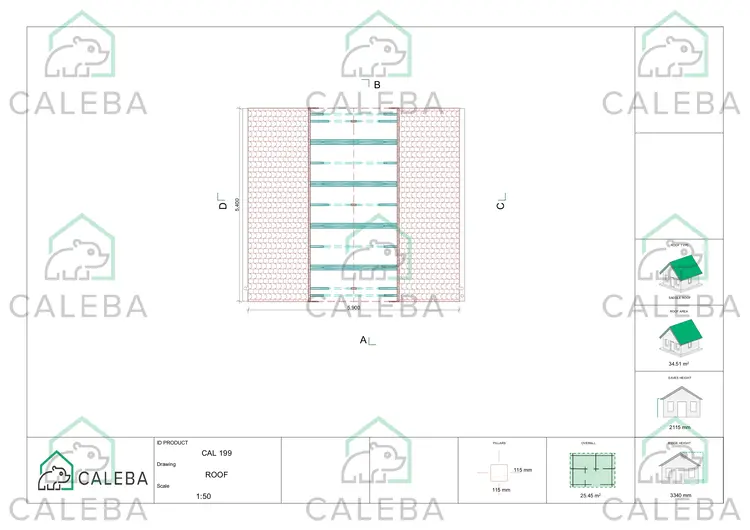 Tettoia in legno 25 m², pianta copertura