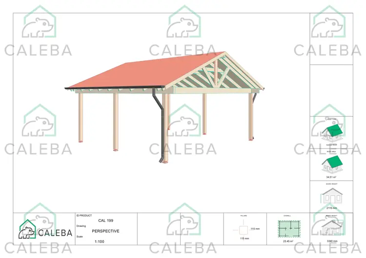 Tettoia in legno 25 m², lati A/D