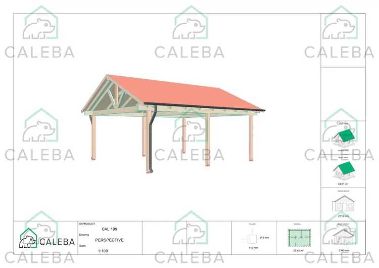 Tettoia in legno 25 m², lati A/C