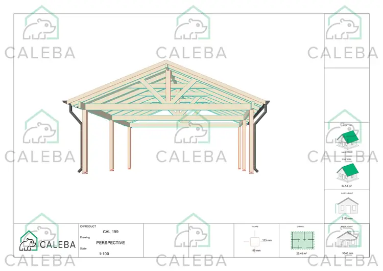 Tettoia in legno 25 m², lato A