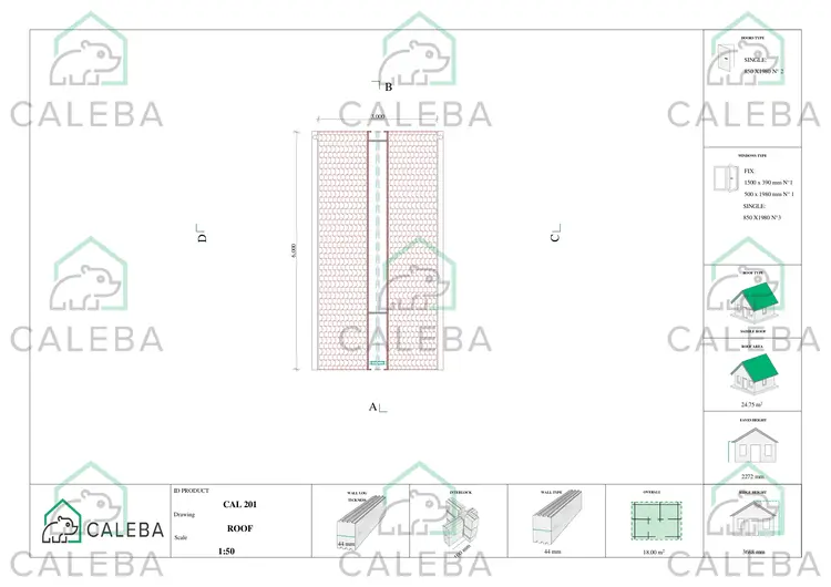 Casetta da giardino NINA 18 m², pianta copertura
