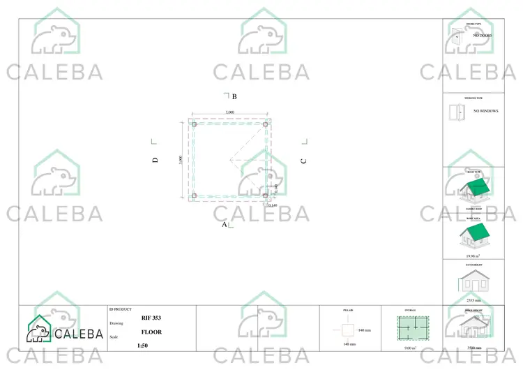Pergola in legno 9 m², planimetria
