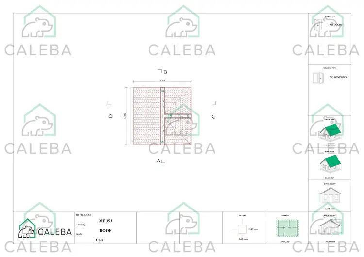 Pergola in legno 9 m², pianta copertura