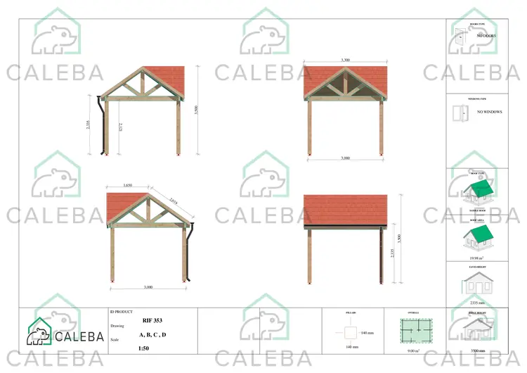 Pergola in legno 9 m², lati A/B/C/D