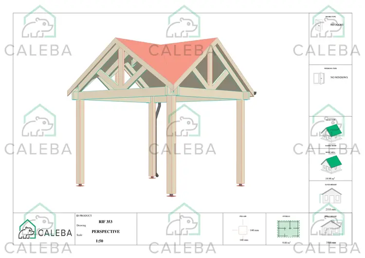 Pergola in legno 9 m², lati A/C