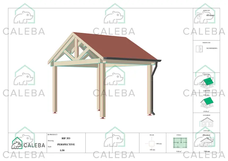 Pergola in legno 9 m², lati B/C