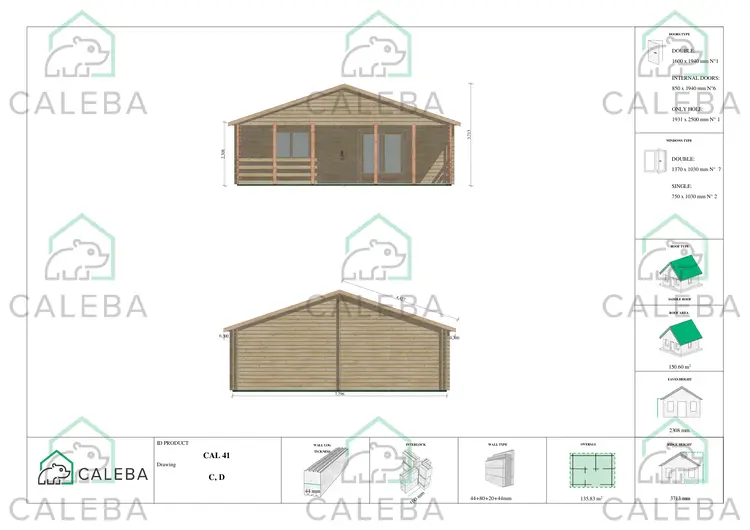 Casa coibentata di legno SOFIA 116 m², lati C/D