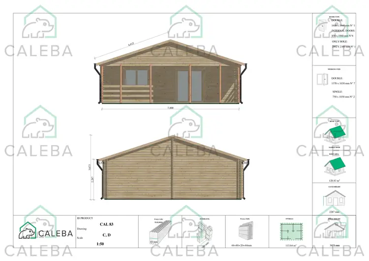 Casa di legno coibentata FIRENZE 96 m², lato C/D