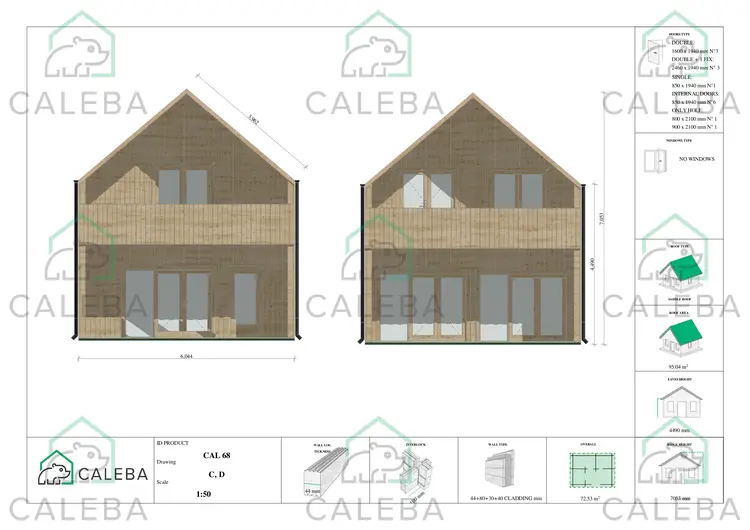 Casa di legno coibentata stile moderno PENELOPE 98 m², lati C/D