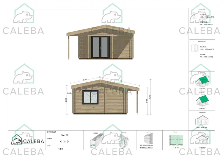 Casa abitabile in legno ad un piano 84 m² OLIMPIA, lati C/D