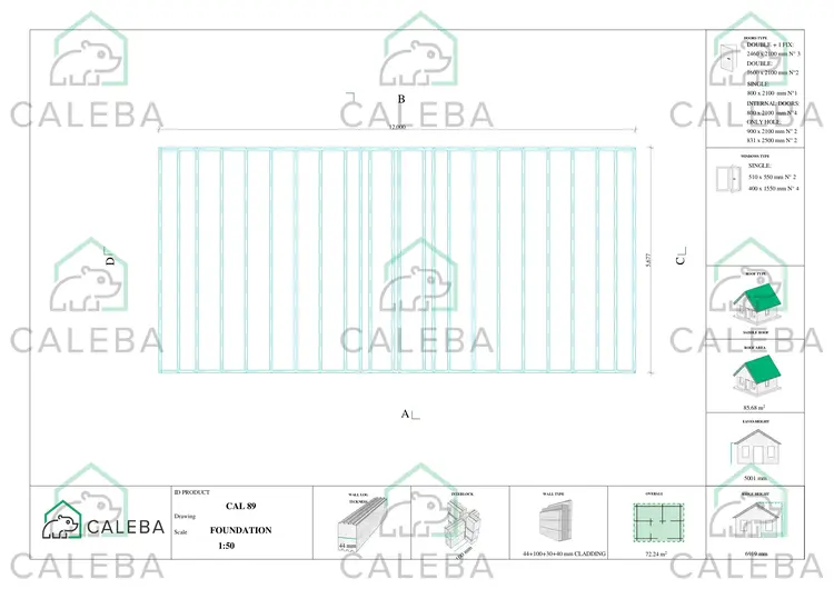 Casa prefabbricata in legno bifamiliare CALIPSO, piano fondazione