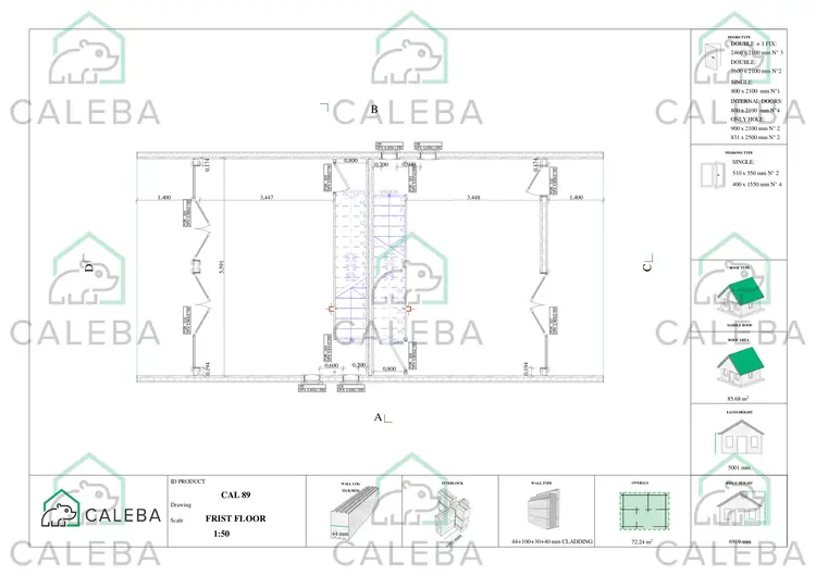 Casa prefabbricata in legno bifamiliare CALIPSO, planimetria primo piano