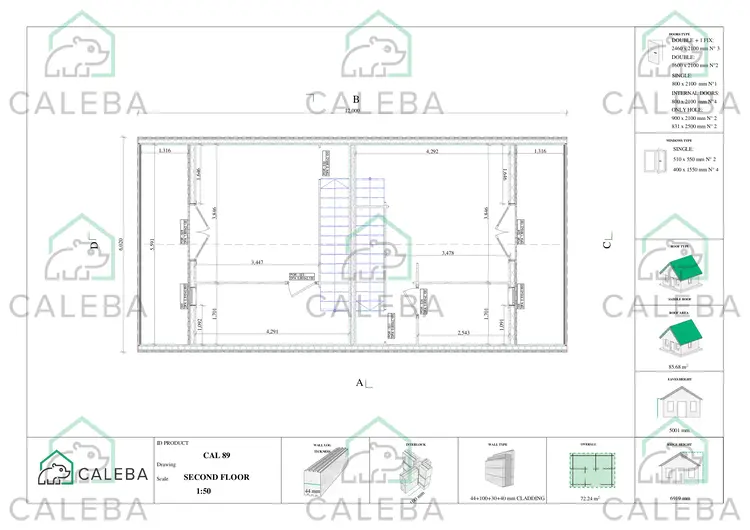 Casa prefabbricata in legno bifamiliare CALIPSO, planimetria secondo piano