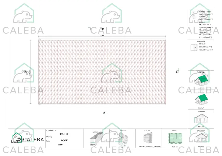 Casa prefabbricata in legno bifamiliare CALIPSO, pianta copertura