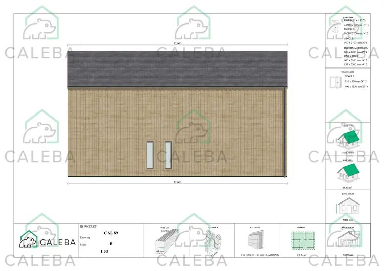 Casa prefabbricata in legno bifamiliare CALIPSO, lato B