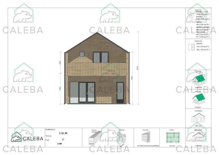 Casa prefabbricata in legno bifamiliare CALIPSO, lato C