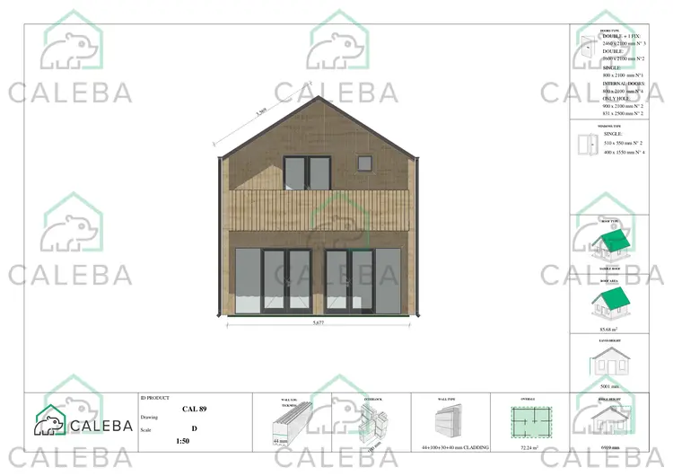 Casa prefabbricata in legno bifamiliare CALIPSO, lato D