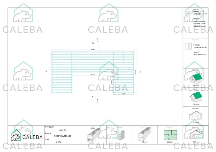 Casa in legno prefabbricata a ferro di cavallo AMBRA, piano fondazione
