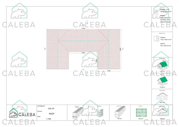 Casa in legno prefabbricata a ferro di cavallo AMBRA, pianta copertura