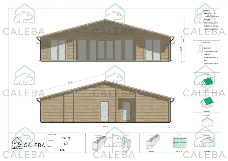 Casa in legno NATALIA 95 m², lati A/B