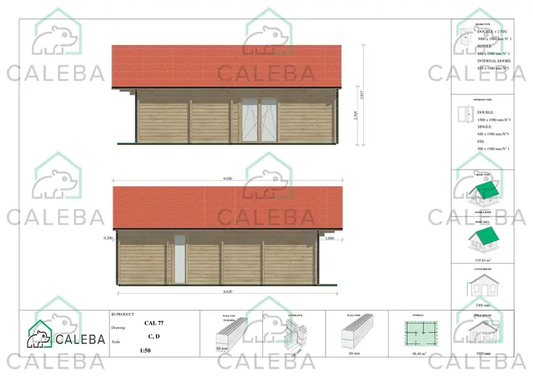 Casa in legno NATALIA 95 m², lati C/D