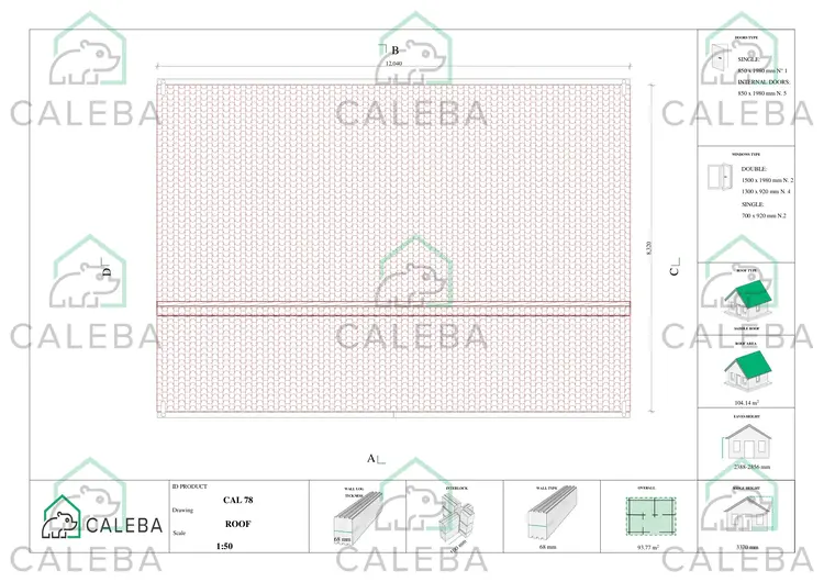 Casa di legno ROSALIA 95 m², pianta copertura