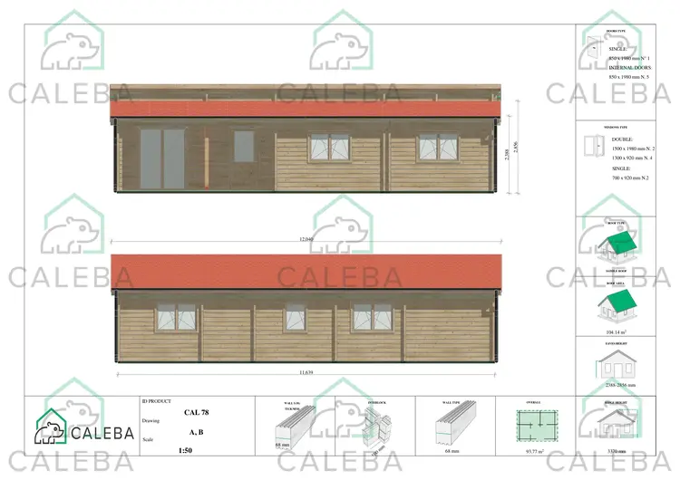 Casa di legno ROSALIA 95 m², lati A/B