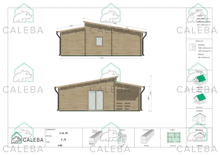 Casa di legno ROSALIA 95 m², lati C/D