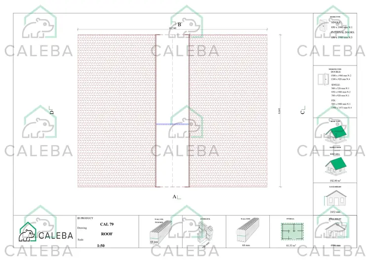 Casa in legno ASPEN 80 m², pianta copertura