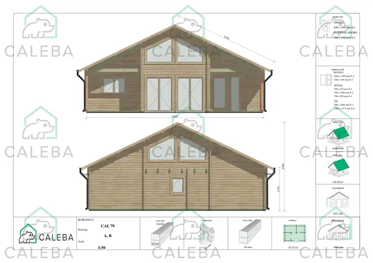 Casa in legno ASPEN 80 m², lati A/B