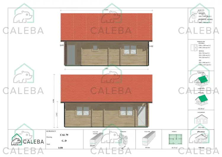 Casa in legno ASPEN 80 m², lati C/D