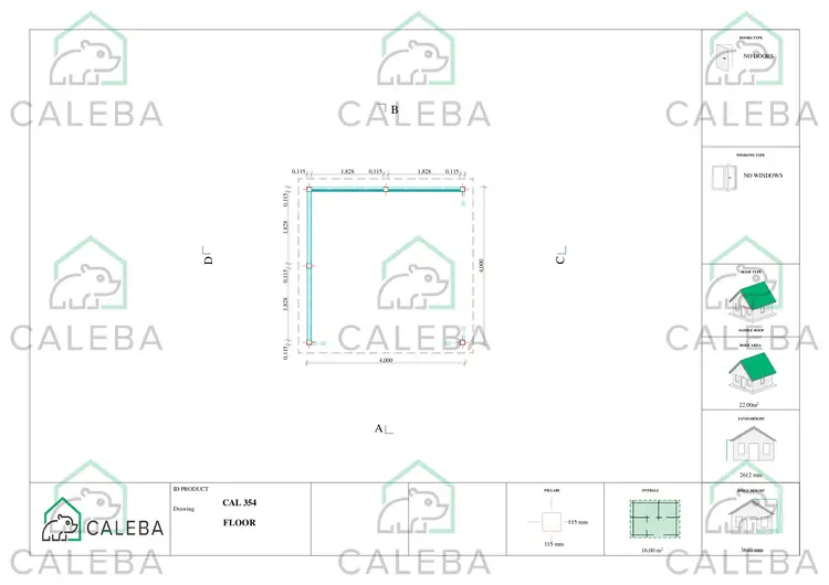 Gazebo in legno OLIVIA 16 m², planimetria