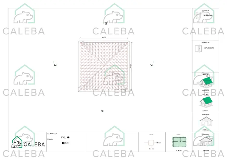 Gazebo in legno OLIVIA 16 m², pianta copertura