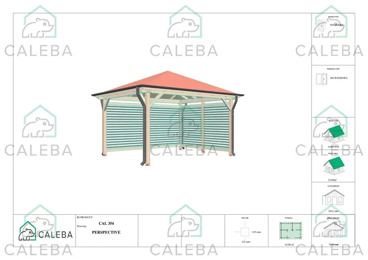 Gazebo in legno OLIVIA 16 m², lati A/D