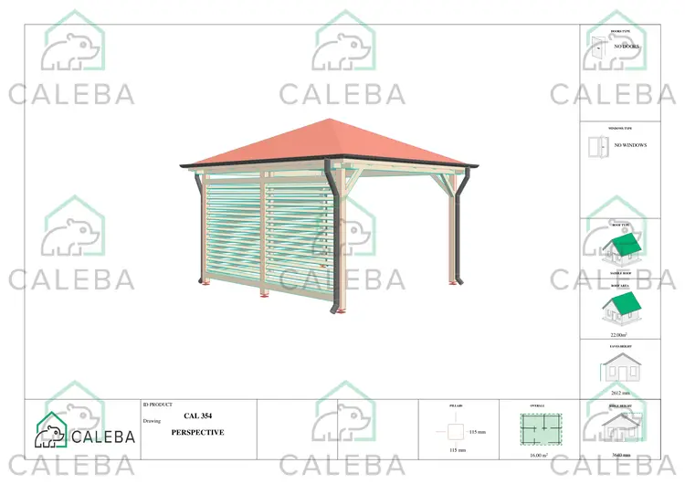 Gazebo in legno OLIVIA 16 m², lati B/C