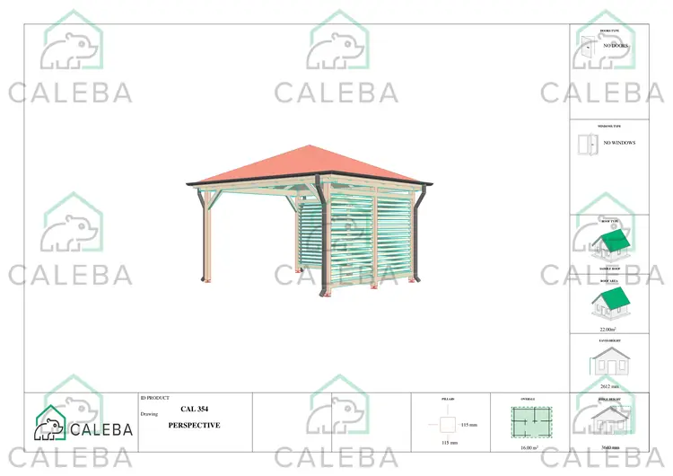 Gazebo in legno OLIVIA 16 m², lati A/C
