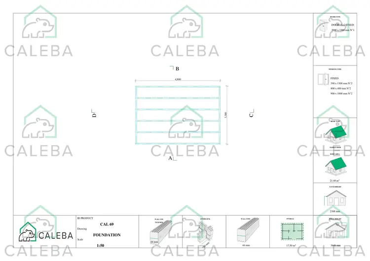 Casa in legno da giardino VIVIENNE 17.5 m², piano fondazione